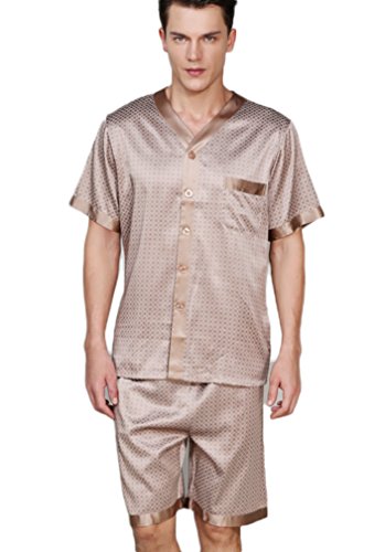 Men's Mulberry Silk Pyjamas Slumber Wear Evening Gown Set Braun XXL von Tulpen