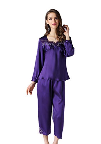 Reiner Seide Schlafanzug Pajama Sets Langarm Schoenes Geschenk Violett M von Tulpen