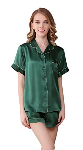 Schlafanzug Set aus Seide Pure Silk Shirts Shorts Sleepwear Homewear Gruen M von Tulpen