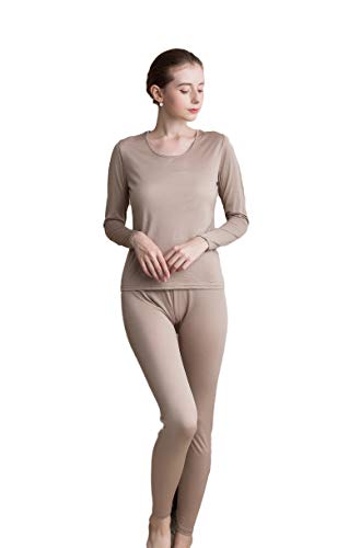 Seide Langarm T-Shirt Rundhals Long Johns Pajama Sets Braun M von Tulpen