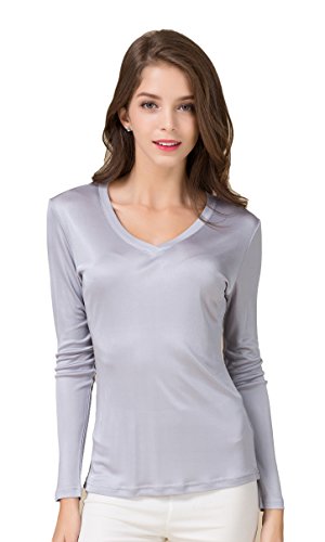 Tulpen Damen 100% Seide Unterhemd Stretch Oberteil Herbst Top Grau S von Tulpen