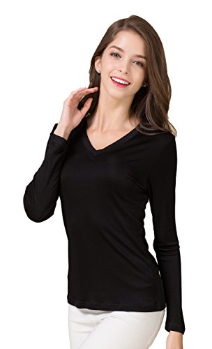 Tulpen Damen 100% Seide Unterhemd Stretch Oberteil Herbst Top Schwarz S von Tulpen