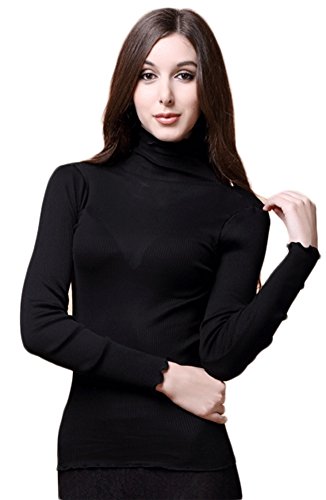 Tulpen Damen 100% Seide Unterhemd Stretch Oberteil Herbst Top Schwarz von Tulpen