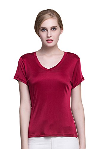 Tulpen Damen 100% Seide Unterhemd Stretch Oberteil Sommer Top Burgunderrot S von Tulpen