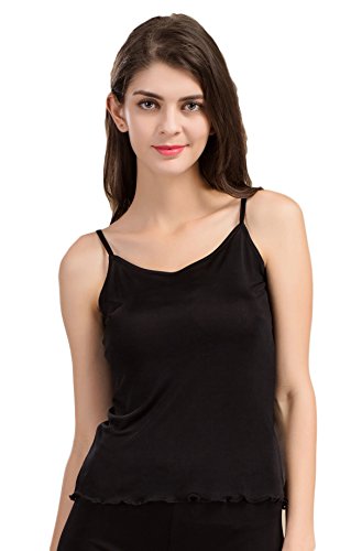 Tulpen Damen 100% Seide Unterhemd Stretch Oberteil Sommer Top Schwarz XS von Tulpen