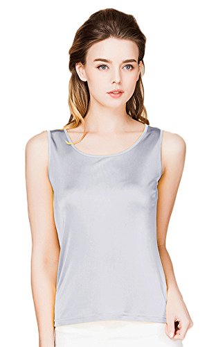 Tulpen Damen 100% Seide Unterhemd Stretch Oberteil Sommer Top Silbergrau M von Tulpen