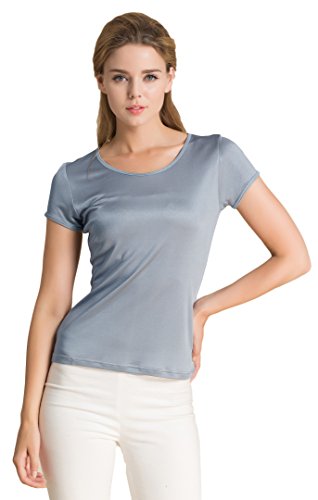 Tulpen Damen 100% Seide Unterhemd Stretch Oberteil Sommer Top Silbergrau S von Tulpen
