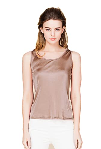 Tulpen Damen Seide Tops Aermellos T-Shirt Unterhemd Tank Stretch Oberteil (L, Braun) von Tulpen