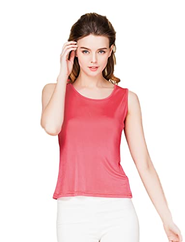 Tulpen Damen Seide Tops Aermellos T-Shirt Unterhemd Tank Stretch Oberteil (M, Melonrot) von Tulpen