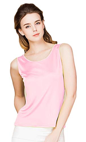 Tulpen Damen Seide Tops Aermellos T-Shirt Unterhemd Tank Stretch Oberteil (M, Rosapink) von Tulpen