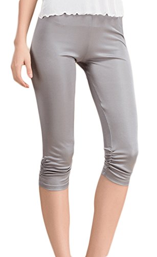 Tulpen Frauen 100% Seide Capri Hosen Sanfte Komfortable Slim Leggings Silbergrau M von Tulpen