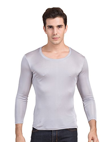 Tulpen Herren Maulbeerseide Darunter Bluse Casual Stretch Oberteil Silver Grey XL von Tulpen