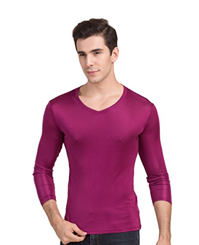 Tulpen Herren Maulbeerseide Darunter Bluse Casual Stretch Oberteil Violettrot XL von Tulpen