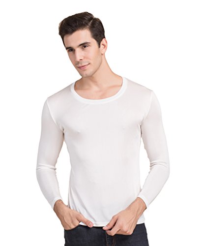 Tulpen Herren Maulbeerseide Darunter Bluse Casual Stretch Oberteil Weiss XL von Tulpen