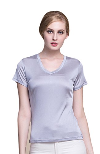 Tulpen Maechen 100% Seide Unterhemd Stretch Oberteil Sommer Top Silbergrau S von Tulpen