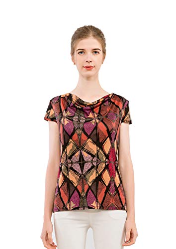 Women's Pure Silk Printed T-Shirt Knit Fabric Camisole Orange XL von Tulpen