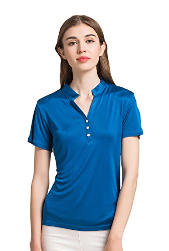 Women's Pure Silk Stand Collar T-Shirt Knit Fabric Camisole Marineblau XL von Tulpen