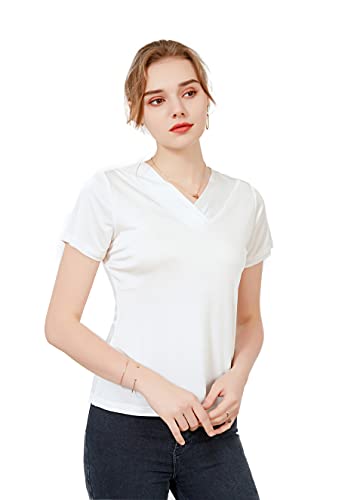 Women's Silk T-Shirt Knit Fabric V-Neck Camisole Weiss XL von Tulpen