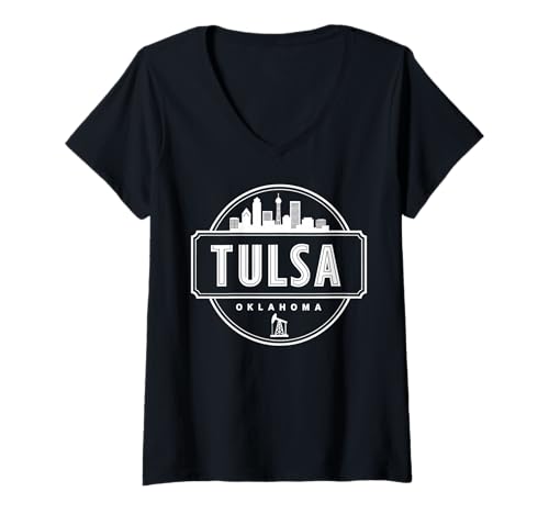 Damen Tulsa, Oklahoma, USA, Städtereisen, Städtebau T-Shirt mit V-Ausschnitt Damen Tulsa, Oklahoma, USA, Städtereisen, Städtebau T-Shirt mit V-Ausschnitt von Tulsa Oklahoma Cityscape Urban Travel Apparel