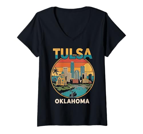 Damen Tulsa, Oklahoma, USA, Städtereisen, Städtebau T-Shirt mit V-Ausschnitt Damen Tulsa, Oklahoma, USA, Städtereisen, Städtebau T-Shirt mit V-Ausschnitt von Tulsa Oklahoma Cityscape Urban Travel Apparel