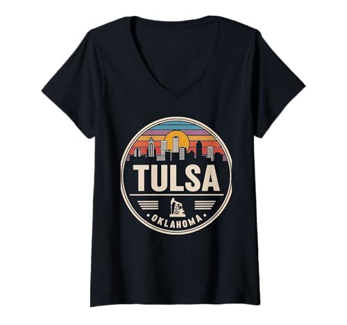 Damen Tulsa, Oklahoma, USA, Städtereisen, Städtebau T-Shirt mit V-Ausschnitt Damen Tulsa, Oklahoma, USA, Städtereisen, Städtebau T-Shirt mit V-Ausschnitt von Tulsa Oklahoma Cityscape Urban Travel Apparel