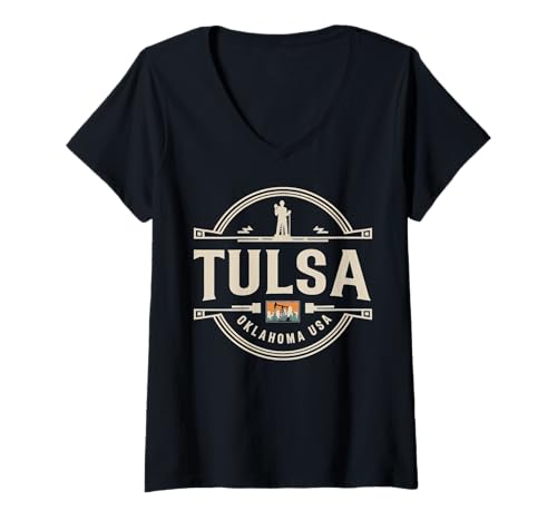 Damen Tulsa, Oklahoma, USA, Städtereisen, Städtebau T-Shirt mit V-Ausschnitt Damen Tulsa, Oklahoma, USA, Städtereisen, Städtebau T-Shirt mit V-Ausschnitt von Tulsa Oklahoma Cityscape Urban Travel Apparel
