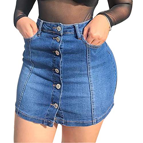 Tulucky Damen Jeansrock mit Knopfleiste vorne vorne - blau - Mittel von Tulucky