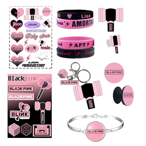 Tulufanskrr Blackpink Fanartikel Fans Geschenk Set für Blink, Blackpink Merch Kpop Merchandise Geschenke Set Schlüsselbund Silikonarmbänder Handyhalterung Aufkleber von Tulufanskrr