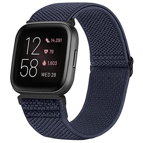 TumCez Armband Kompatibel mit Fitbit Versa 2/Fitbit Versa/Fitbit Versa Lite/Fitbit Versa SE Armband, Verstellbares Elastisches Armband Nylon Ersatzarmband Sport für Damen Herren, Indigo, Elegant von TumCez