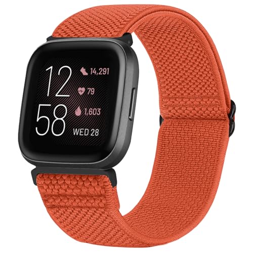 TumCez Armband Kompatibel mit Fitbit Versa 2/Fitbit Versa/Fitbit Versa Lite/Fitbit Versa SE Armband, Verstellbares Elastisches Armband Nylon Ersatzarmband Sport für Damen Herren, Orange, Elegant von TumCez