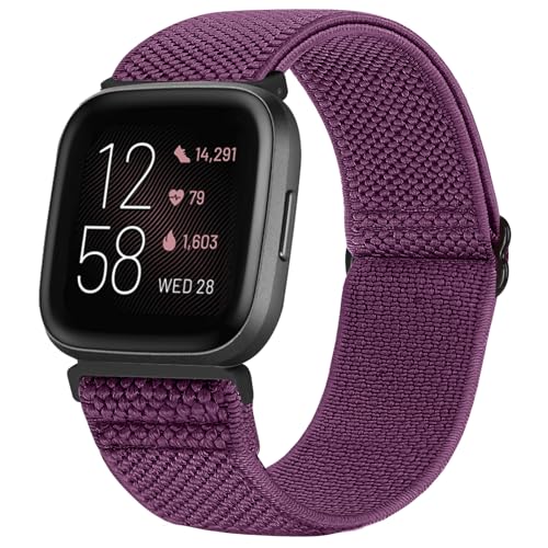 TumCez Armband Kompatibel mit Fitbit Versa 2/Fitbit Versa/Fitbit Versa Lite/Fitbit Versa SE Armband, Verstellbares Elastisches Armband Nylon Ersatzarmband Sport für Damen Herren, violett, Elegant von TumCez