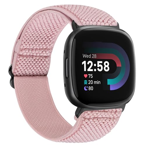 TumCez Armband Kompatibel mit Fitbit Versa 4/Fitbit Versa 3/Fitbit Sense 2/Fitbit Sense Armband, Verstellbares Elastisches Armband Nylon Ersatzarmband Sport Ersatzarmband für Damen Herren, Rosa Sand, von TumCez