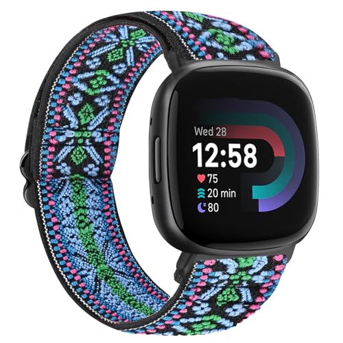 TumCez Armband Kompatibel mit Fitbit Versa 4/Fitbit Versa 3/Fitbit Sense 2/Fitbit Sense Armband, Verstellbares Elastisches Armband Nylon Ersatzarmband Sport Ersatzarmband für Damen Herren, Böhmisches von TumCez