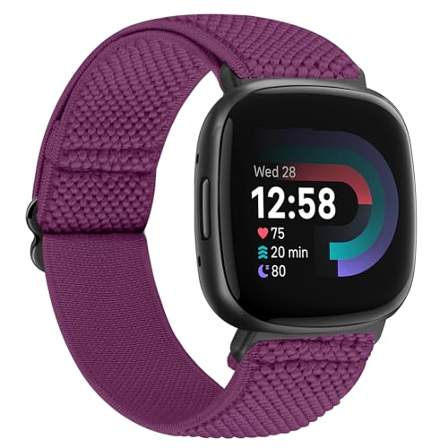 TumCez Armband Kompatibel mit Fitbit Versa 4/Fitbit Versa 3/Fitbit Sense 2/Fitbit Sense Armband, Verstellbares Elastisches Armband Nylon Ersatzarmband Sport Ersatzarmband für Damen Herren, violett von TumCez