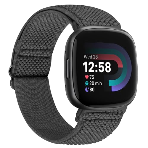 TumCez Armband Kompatibel mit Fitbit Versa 4/Fitbit Versa 3/Fitbit Sense 2/Fitbit Sense Armband, Verstellbares Elastisches Armband Nylon Ersatzarmband Sport Ersatzarmband für Damen Herren, grau, von TumCez