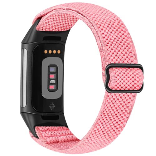 TumCez Armband kompatibel mit Fitbit Charge 6 Armband/Fitbit Charge 5 Armband, verstellbares elastisches Armband aus Nylon Sportarmband für Fitbit Charge 6/Charge 5 Damen Herren, Rosa, sportlich von TumCez