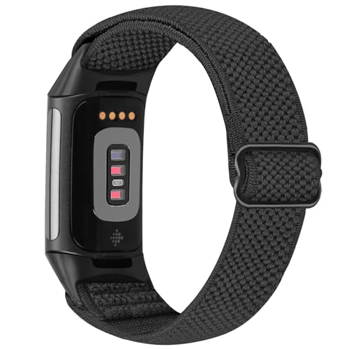 TumCez Armband kompatibel mit Fitbit Charge 6 Armband/Fitbit Charge 5 Armband, verstellbares elastisches Armband aus Nylon Sportarmband für Fitbit Charge 6/Charge 5 Damen Herren, Schwarz , sportlich von TumCez