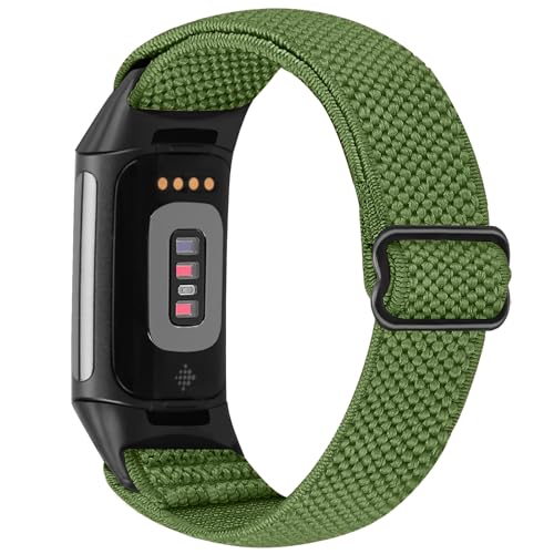 TumCez Armband kompatibel mit Fitbit Charge 6 Armband/Fitbit Charge 5 Armband, verstellbares elastisches Armband aus Nylon Sportarmband für Fitbit Charge 6/Charge 5 Damen Herren, militär-grün von TumCez