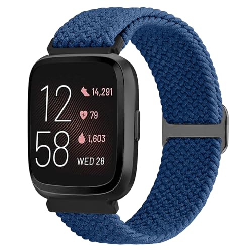 TumCez Geflochtenes Armband kompatibel mit Fitbit Versa 2/Fitbit Versa/Fitbit Versa Lite/Fitbit Versa SE Armband, verstellbare elastische Armbänder Nylon Sport Ersatzarmband für Damen Herren, blau von TumCez