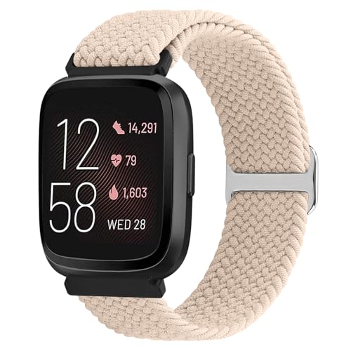 TumCez Geflochtenes Armband kompatibel mit Fitbit Versa 2/Fitbit Versa/Fitbit Versa Lite/Fitbit Versa SE Armband, verstellbare elastische Armbänder Nylon Sport Ersatzarmband für Damen Herren, Rosa, von TumCez