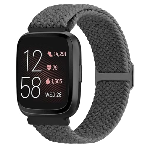TumCez Geflochtenes Armband kompatibel mit Fitbit Versa 2/Fitbit Versa/Fitbit Versa Lite/Fitbit Versa SE Armband, verstellbare elastische Armbänder Nylon Sport Ersatzarmband für Damen Herren, Grauer von TumCez