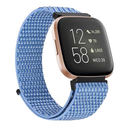 TumCez Nylon Armband Kompatibel mit Fitbit Versa 2/Fitbit Versa/Fitbit Versa Lite/Fitbit Versa SE Verstellbares Ersatz-Sportarmband für Damen Herren, Blauer Umhang, sportlich von TumCez