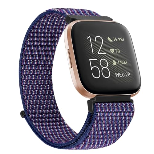 TumCez Nylon Armband Kompatibel mit Fitbit Versa 2/Fitbit Versa/Fitbit Versa Lite/Fitbit Versa SE Verstellbares Ersatz-Sportarmband für Damen Herren, Indigo, sportlich von TumCez