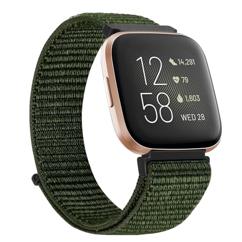 TumCez Nylon Armband Kompatibel mit Fitbit Versa 2/Fitbit Versa/Fitbit Versa Lite/Fitbit Versa SE Verstellbares Ersatz-Sportarmband für Damen Herren, militär-grün, Militärisch von TumCez
