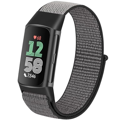 TumCez Nylon-Armband kompatibel mit Fitbit Charge 6/Fitbit Charge 5, verstellbares Sportarmband für Damen und Herren, eisengrau von TumCez