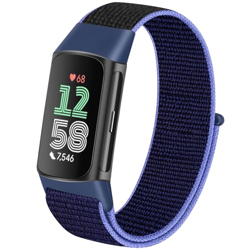 TumCez Nylon-Armband kompatibel mit Fitbit Charge 6 / Fitbit Charge 5 Armband für Damen und Herren, Neues Nachtblau, Zeitgenössisch von TumCez