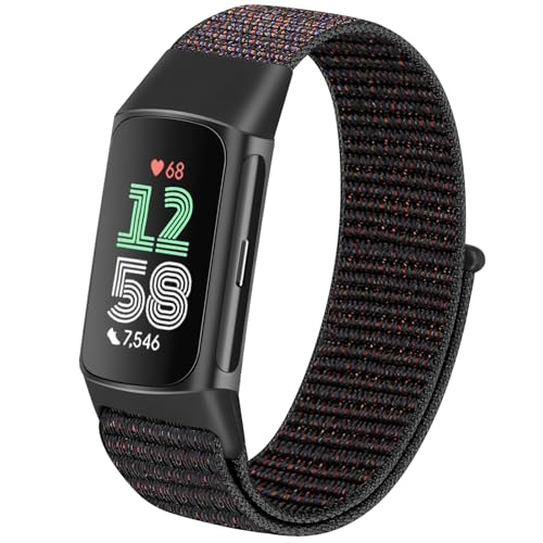 TumCez Nylon-Armband kompatibel mit Fitbit Charge 6 / Fitbit Charge 5 Armband für Damen und Herren, Offizielles Schwarz, Klassisch von TumCez