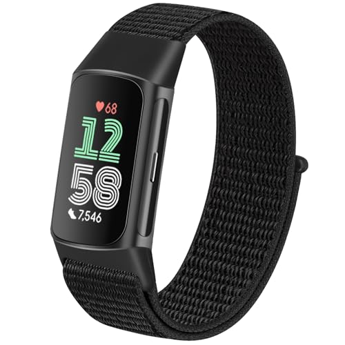 TumCez Nylon-Armband kompatibel mit Fitbit Charge 6 / Fitbit Charge 5 Armband für Damen und Herren, Schwarz , Minimalistisch von TumCez