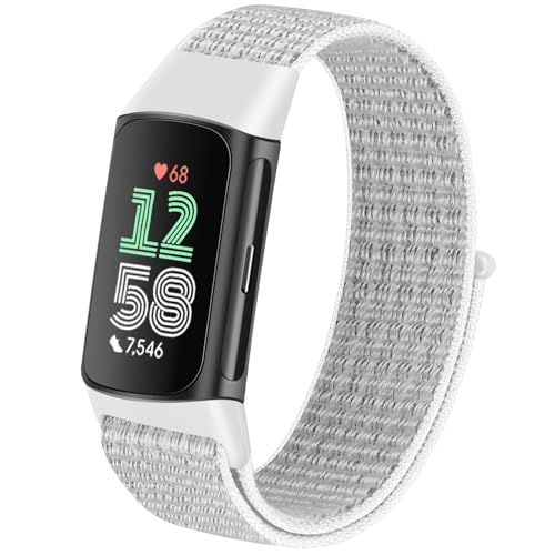 TumCez Nylon-Armband kompatibel mit Fitbit Charge 6 / Fitbit Charge 5 Armband für Damen und Herren, Weiß reflektierend, Klassisch von TumCez