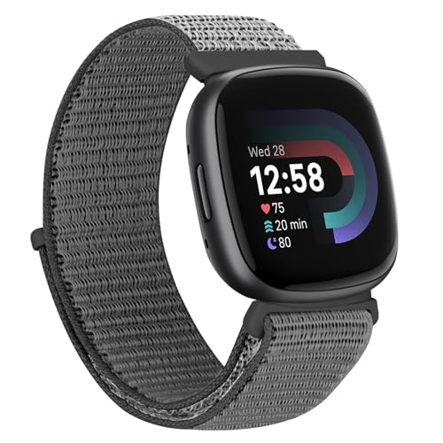 TumCez Nylonarmband Kompatibel mit Fitbit Versa 4/Fitbit Versa 3/Fitbit Sense 2/Fitbit Sense Verstellbarer Ersatzsportarmband für Damen Herren, eisengrau, Zeitgenössisch von TumCez